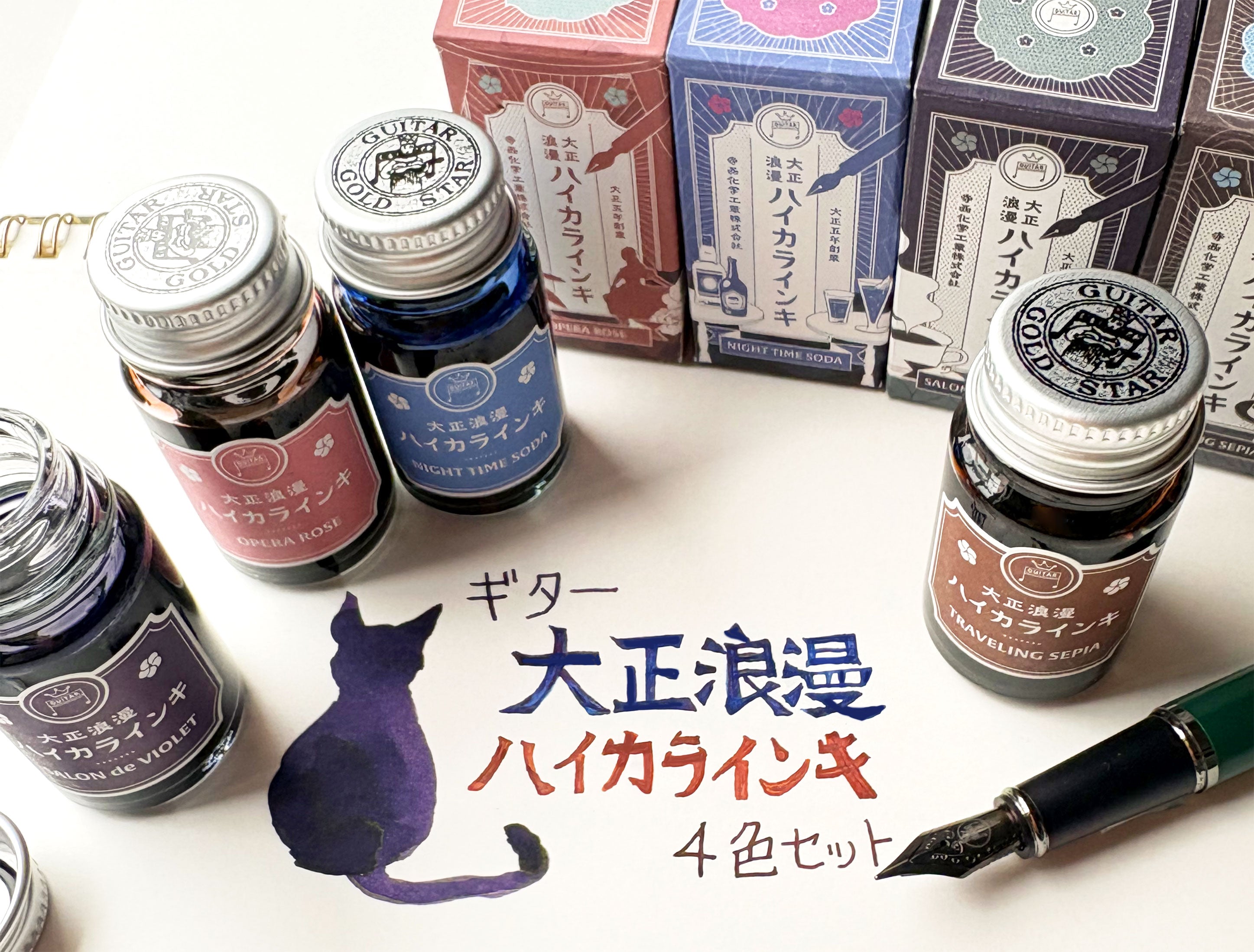 寺西化学工業株式会社 ボトルインク ギター大正浪漫ハイカラインキ 4色セット エスプリ メトロポリス ロマンチシズム センチメンタ