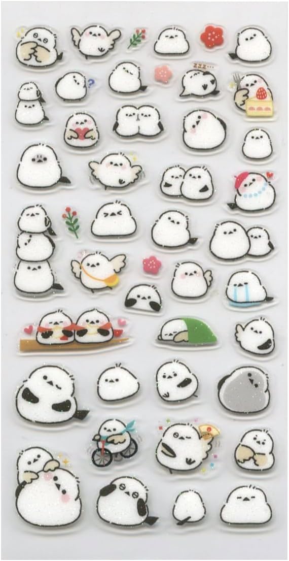 【パインブック】ぷくキラシール【シマエナガ】ラメ入り かわいい t621013