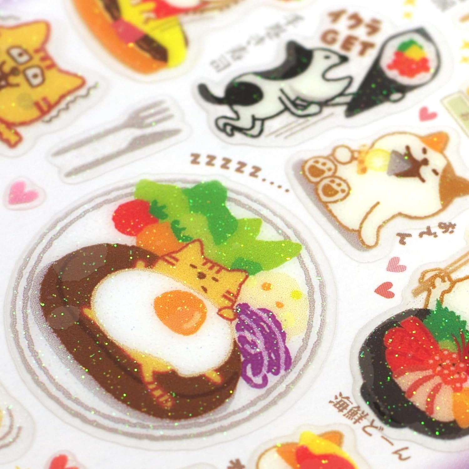 【パインブック】ぷくキラシール【ねこ・グルメ】ラメ入 t623011