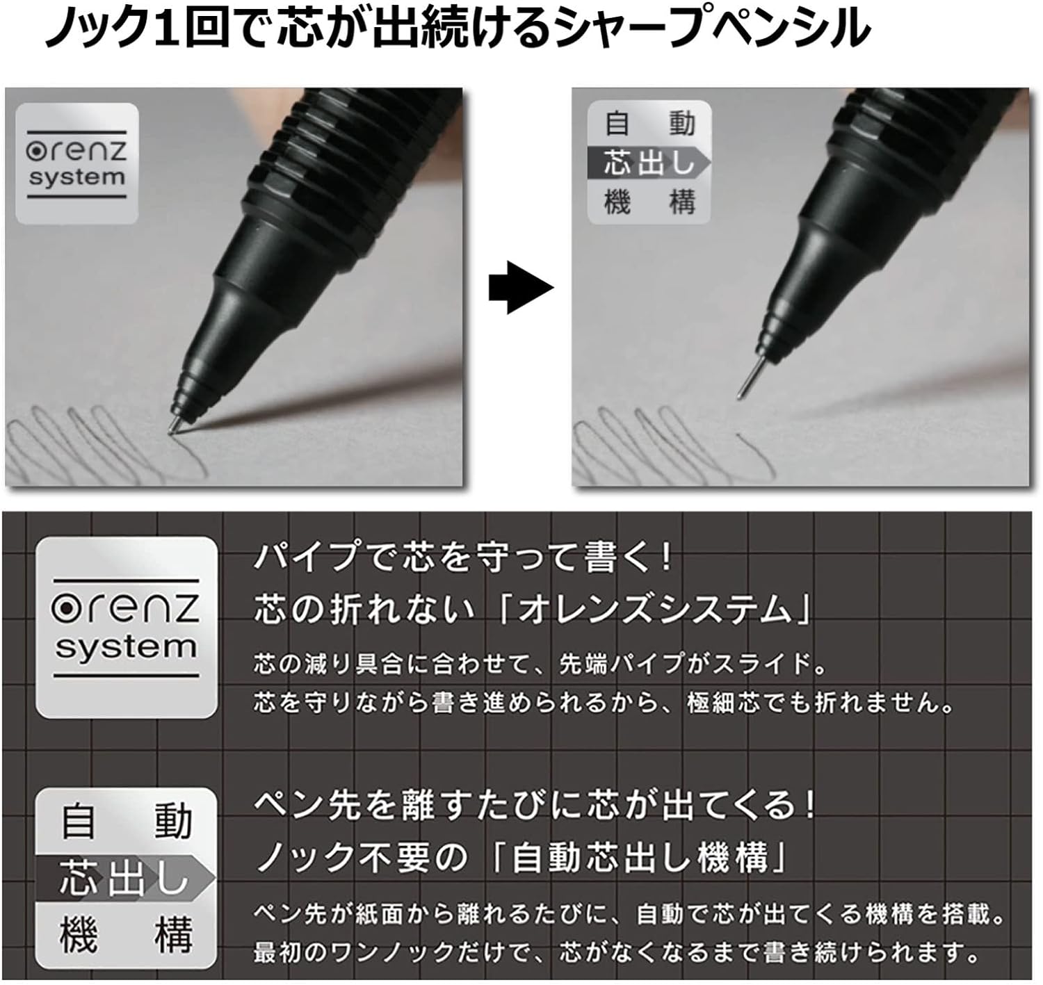 ぺんてる シャープペン オレンズネロ 0.5mm PP3005-A