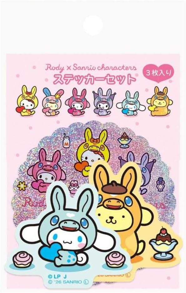 RODYxサンリオキャラクターズ ステッカーセット 3枚入り/ポムポムプリン＆シナモロール Sanrio